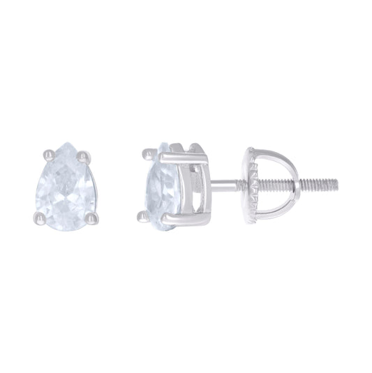 Sterling Silver Womens Pear Cubic-Zirconia Tear Drop Stud Earrings