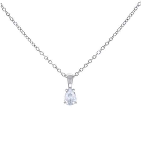 Sterling Silver Womens Pear Cubic-Zirconia Tear Drop Charm Necklace Size 16 + 2 Inches