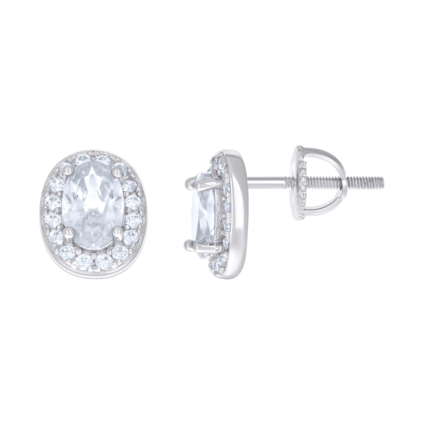 Sterling Silver Womens Oval Round Cubic-Zirconia Fashion Stud Earrings