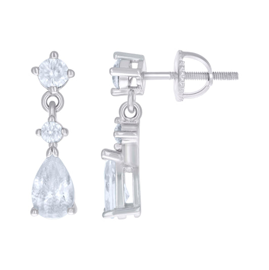 Sterling Silver Womens Pear Round Cubic-Zirconia Drop Dangler Earrings