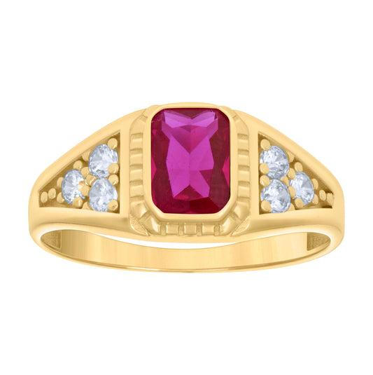 10K Yellow Gold Womens Pink White Emerald Round Cubic-Zirconia Fashion Ring