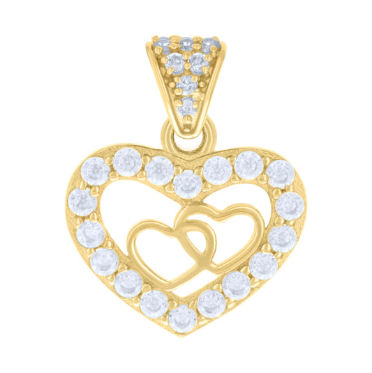 10K Yellow Gold Womens Cubic-Zirconia Hearts In Heart Charm Pendant