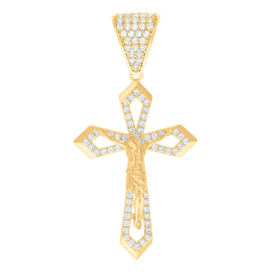 10K Yellow Gold Mens Cubic-Zirconia Crucifix Cross Religious Charm Pendant