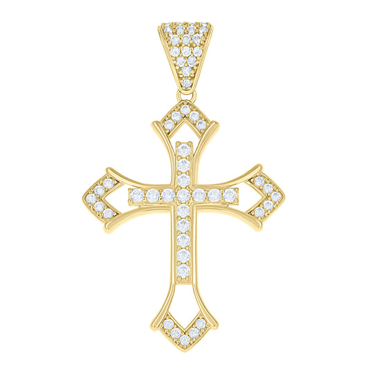 10K Yellow Gold Mens Cubic-Zirconia Cross Religious Charm Pendant