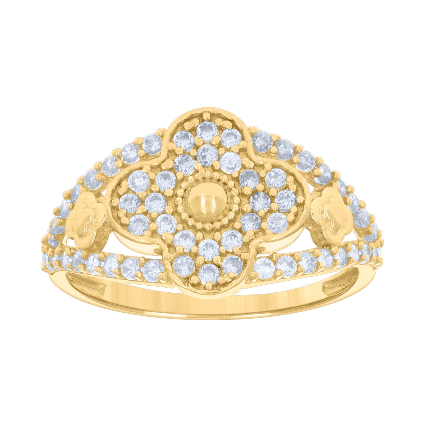 10K Yellow Gold Womens Cubic-Zirconia Clover Good Luck Ring