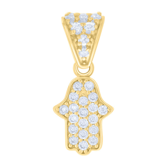 10K Yellow Gold Womens Cubic-Zirconia Hamsa Symbol Religious Charm Pendant