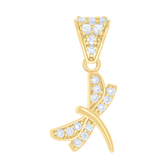 10K Yellow Gold Womens Cubic-Zirconia Dragonfly Fashion Charm Pendant