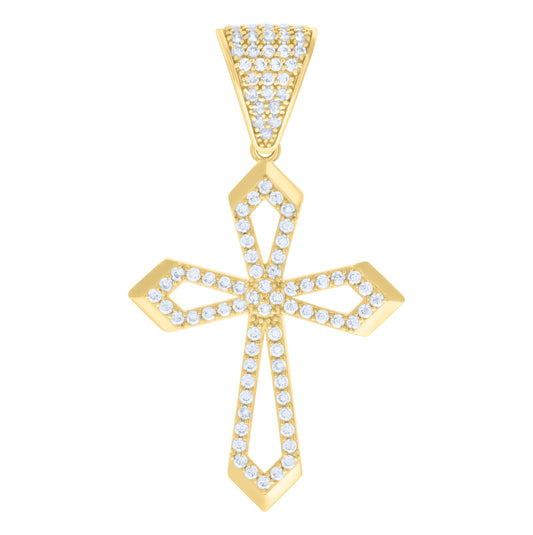 10K Yellow Gold Mens Cubic-Zirconia Passion Cross Religious Charm Pendant