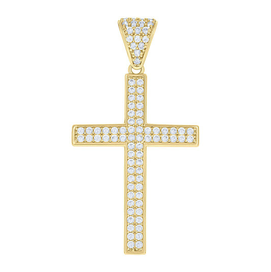 10K Yellow Gold Mens Cubic-Zirconia Latin Cross Religious Charm Pendant