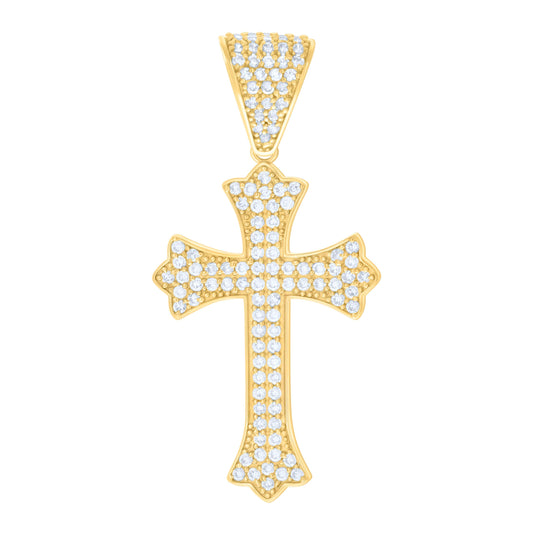 10K Yellow Gold Mens Cubic-Zirconia Cross Religious Charm Pendant