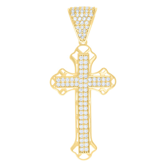 10K Yellow Gold Mens Cubic-Zirconia Cross Religious Charm Pendant