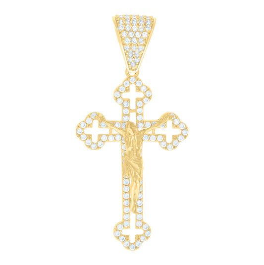 10K Yellow Gold Mens Cubic-Zirconia Crucifix Cross Religious Charm Pendant