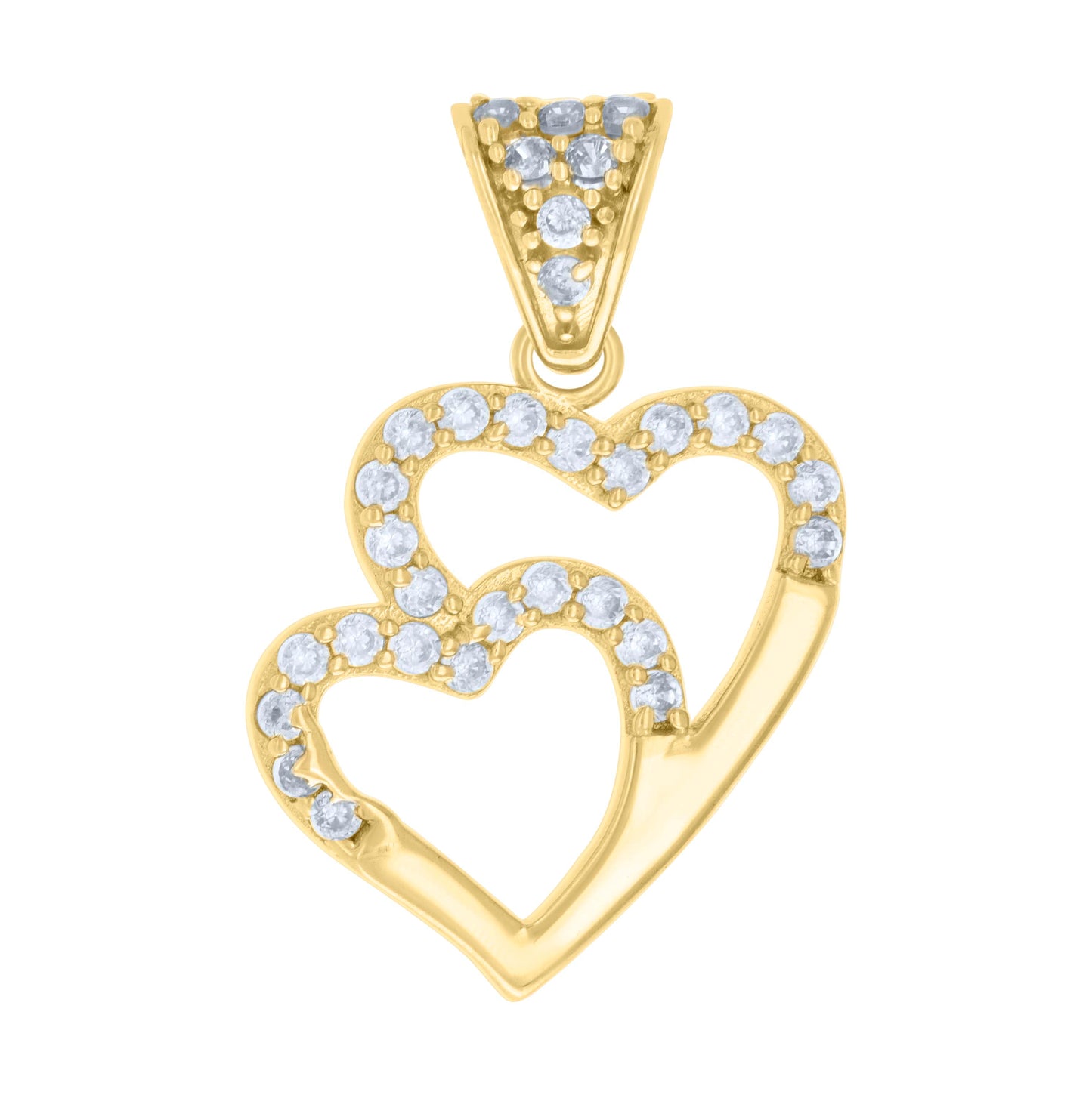 10K Yellow Gold Womens Cubic-Zirconia Double Heart Charm Pendant