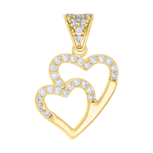 10K Yellow Gold Womens Cubic-Zirconia Double Heart Charm Pendant