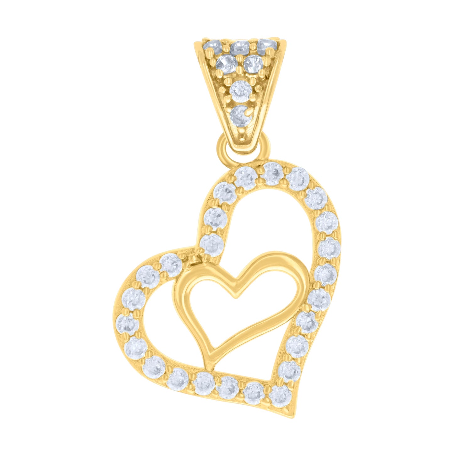 10K Yellow Gold Womens Cubic-Zirconia Heart In Heart Charm Pendant