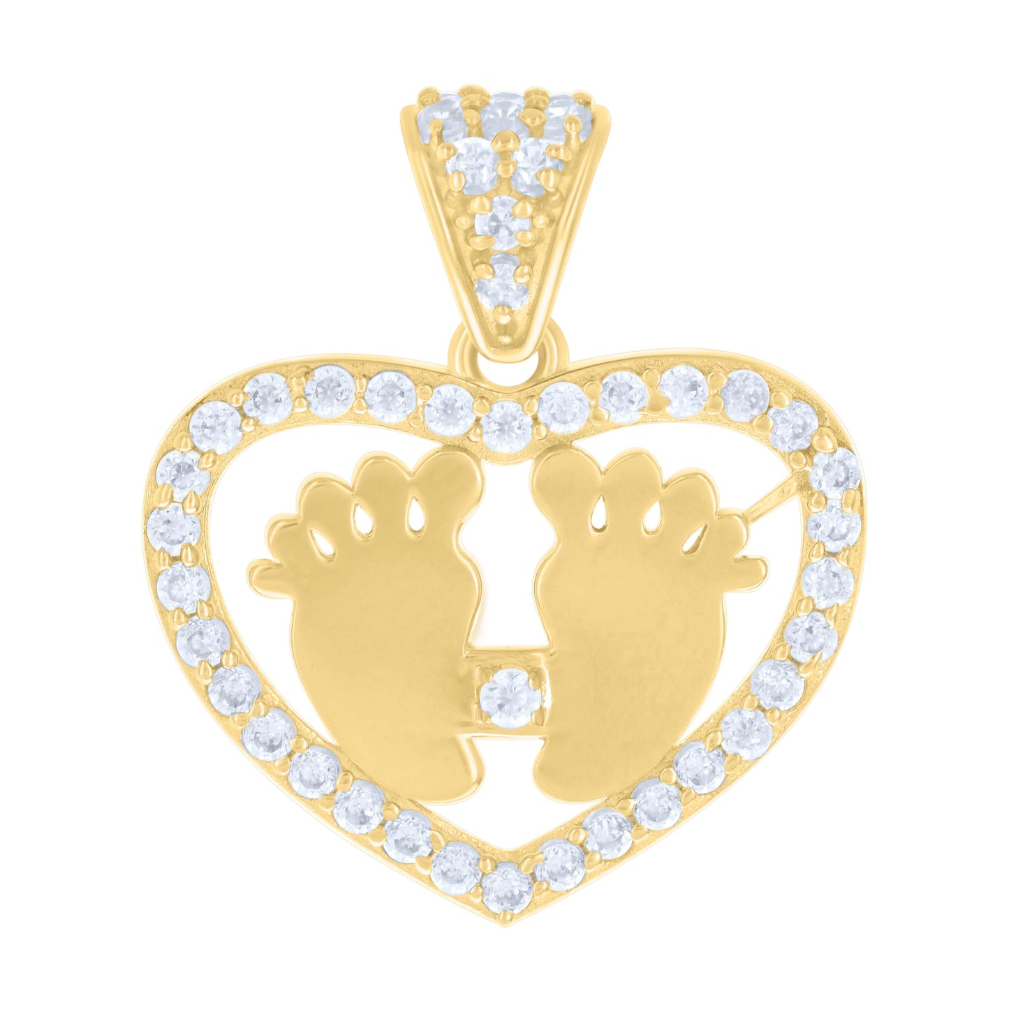 10K Yellow Gold Womens Cubic-Zirconia Baby Footprint Heart Charm Pendant
