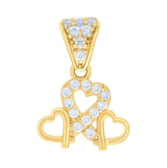 10K Yellow Gold Womens Cubic-Zirconia Triple Heart Charm Pendant