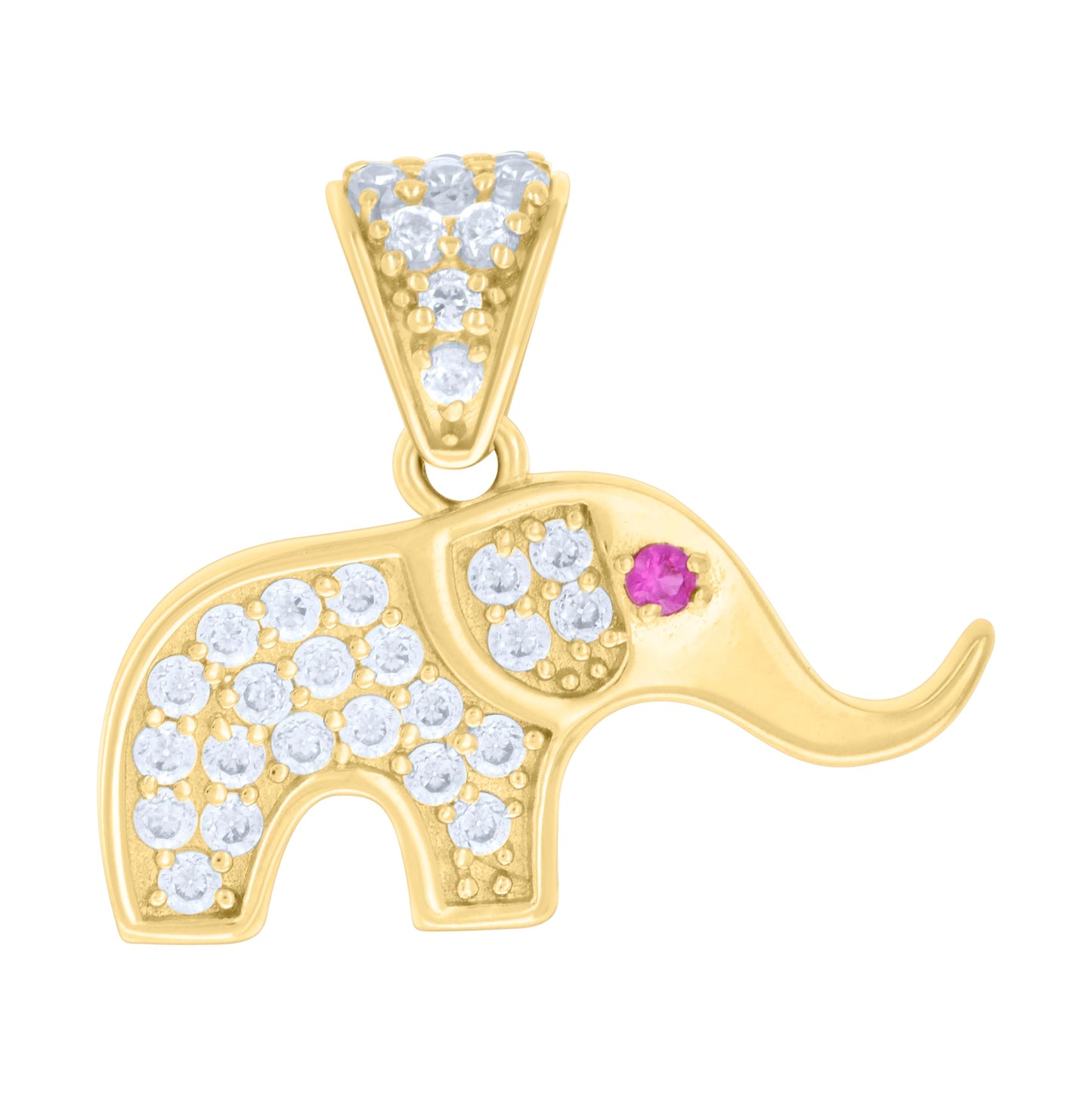 10K Yellow Gold Womens Purple White Cubic-Zirconia Elephant Good Luck Charm Pendant