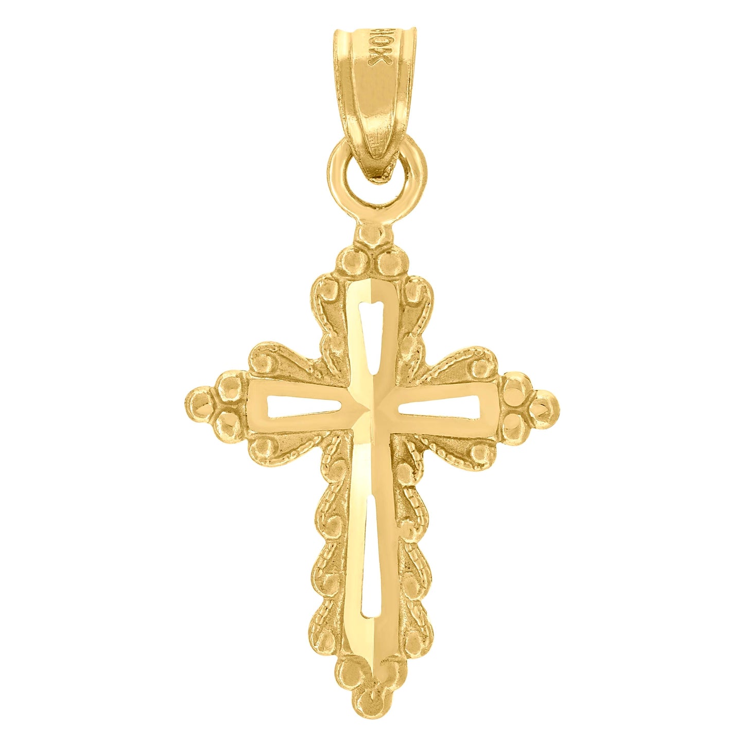 10K Yellow Gold Mens Women Diamond-Cut Cross Religious Charm Pendant