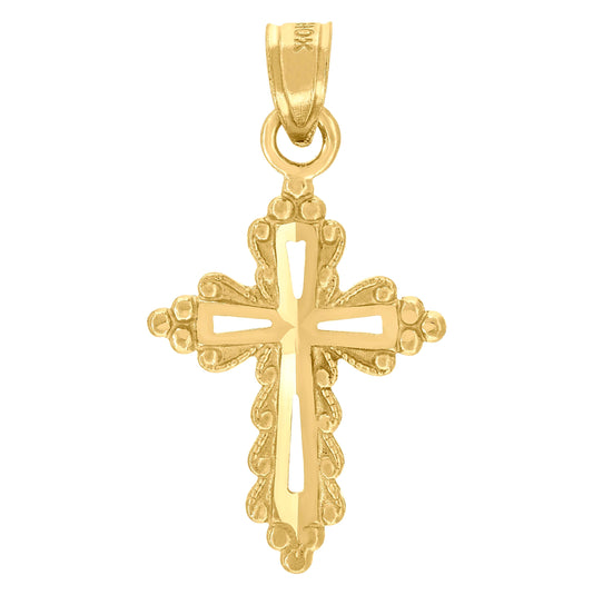 10K Yellow Gold Mens Women Diamond-Cut Cross Religious Charm Pendant