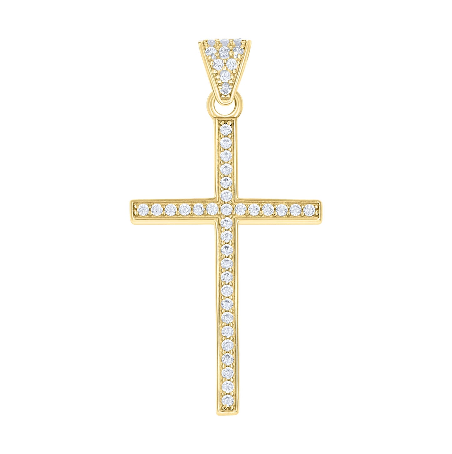 10K Yellow Gold Mens Cubic-Zirconia Latin Cross Religious Charm Pendant
