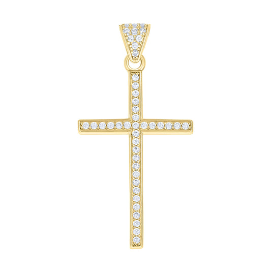 10K Yellow Gold Mens Cubic-Zirconia Latin Cross Religious Charm Pendant