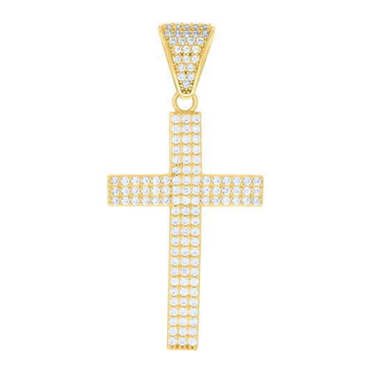 10K Yellow Gold Mens Cubic-Zirconia Latin Cross Religious Charm Pendant
