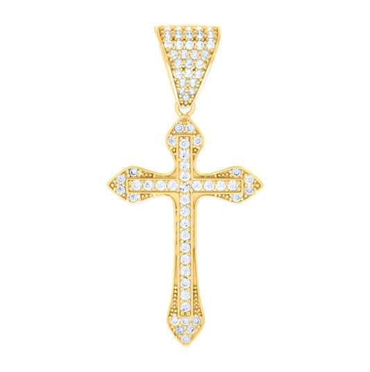10K Yellow Gold Mens Cubic-Zirconia Cross Religious Charm Pendant