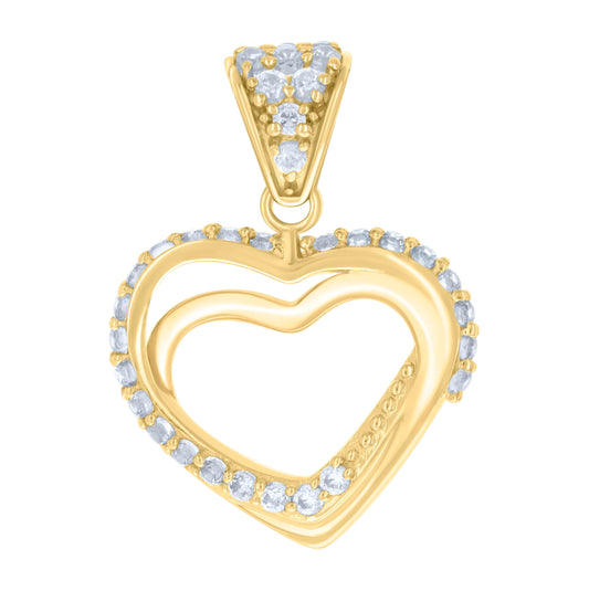 10K Yellow Gold Womens Cubic-Zirconia Heart Charm Pendant