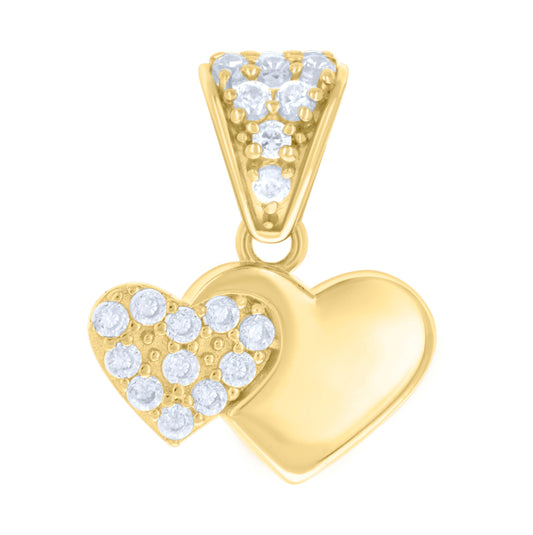 10K Yellow Gold Womens Cubic-Zirconia Double Heart Charm Pendant