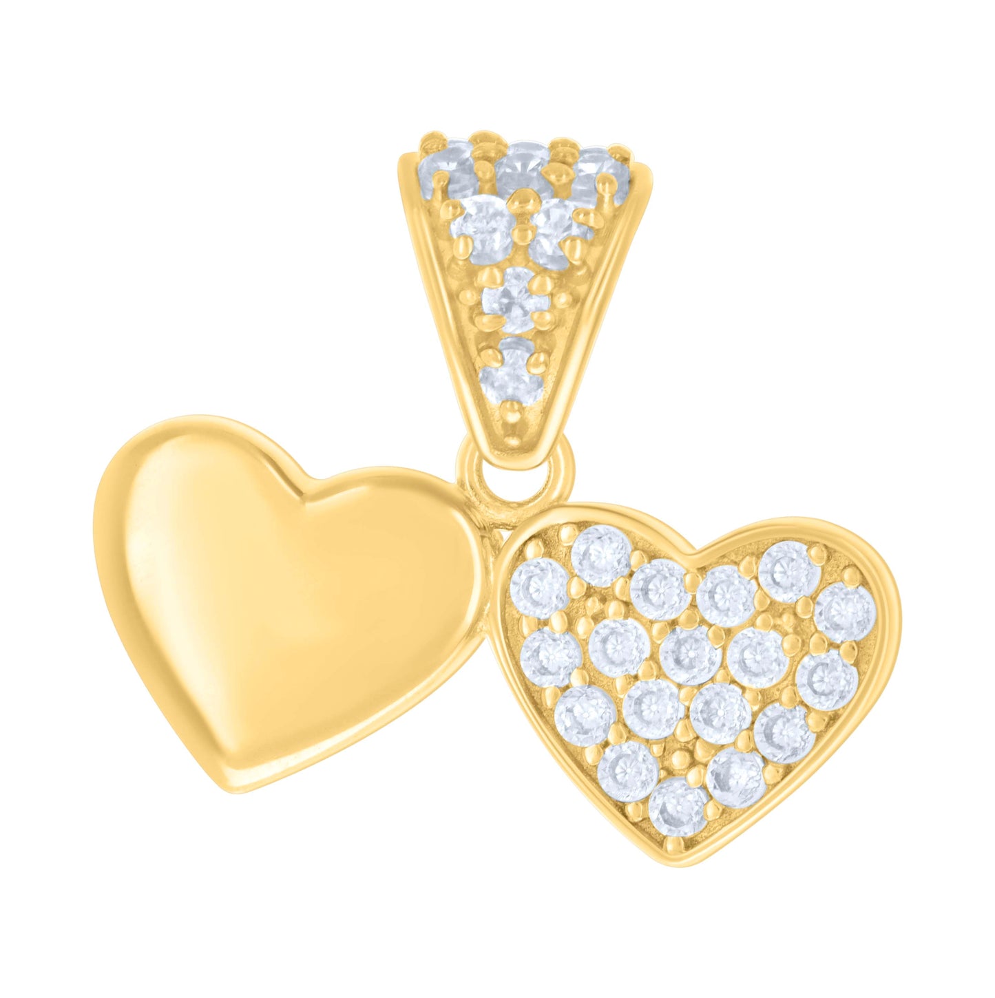 10K Yellow Gold Womens Cubic-Zirconia Double Heart Charm Pendant