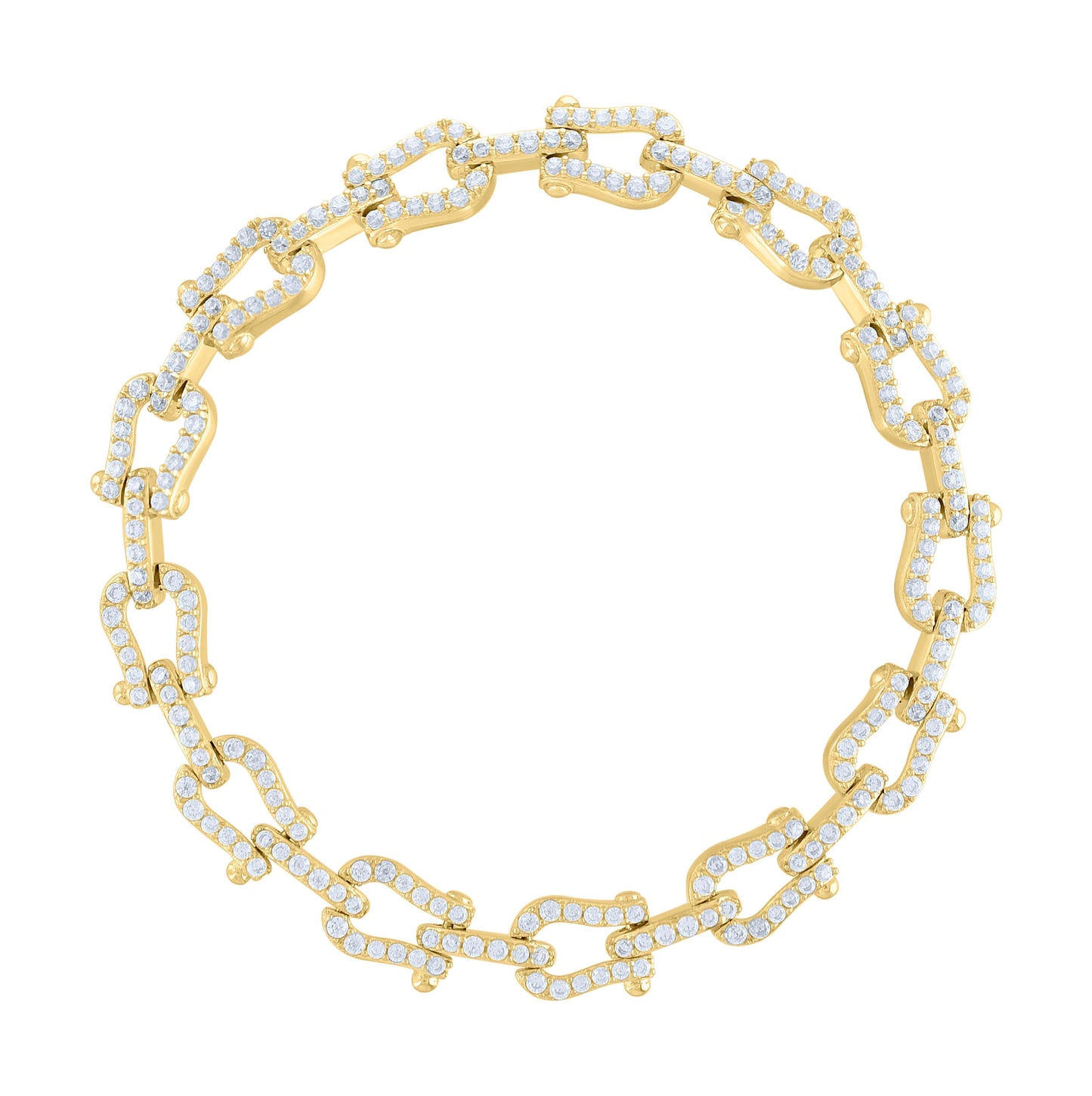10K Yellow Gold Womens Cubic-Zirconia Link Fashion Bracelet Size 7 Inches