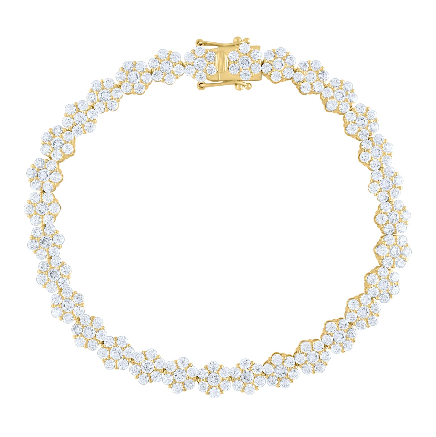 10K Yellow Gold Womens Cubic-Zirconia Flower Link Fashion Bracelet Size 7.5 Inches