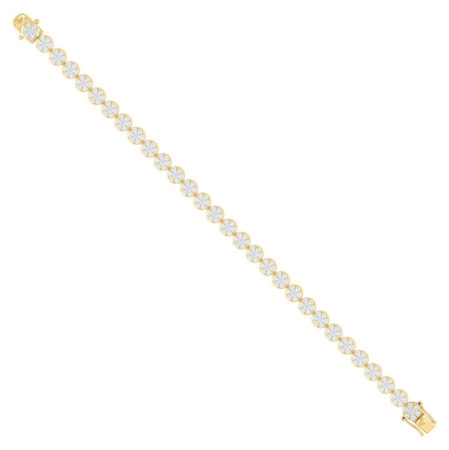 10K Yellow Gold Womens Cubic-Zirconia Flower Link Fashion Bracelet Size 7.5 Inches