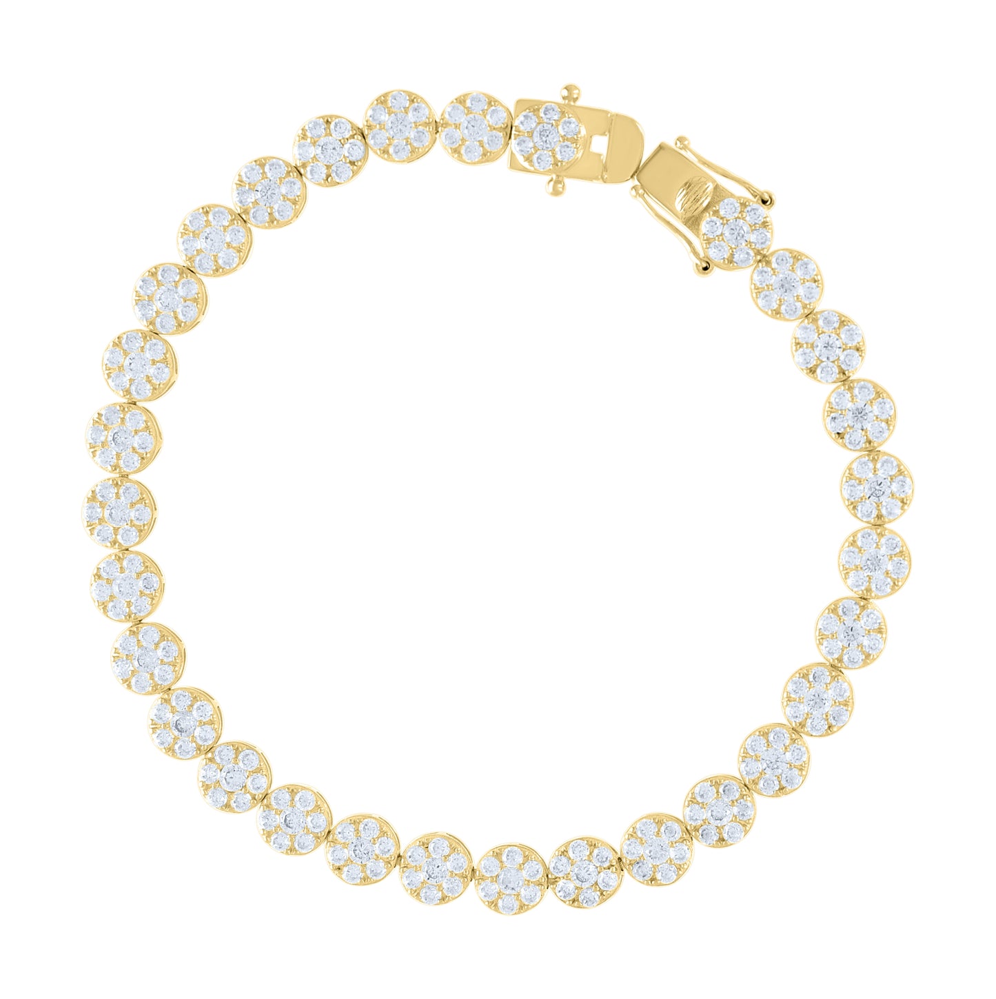 10K Yellow Gold Womens Cubic-Zirconia Flower Link Fashion Bracelet Size 7.5 Inches
