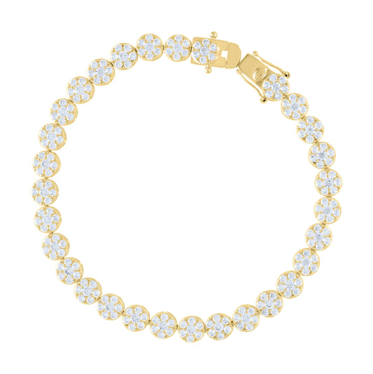 10K Yellow Gold Womens Cubic-Zirconia Flower Link Fashion Bracelet Size 7.5 Inches