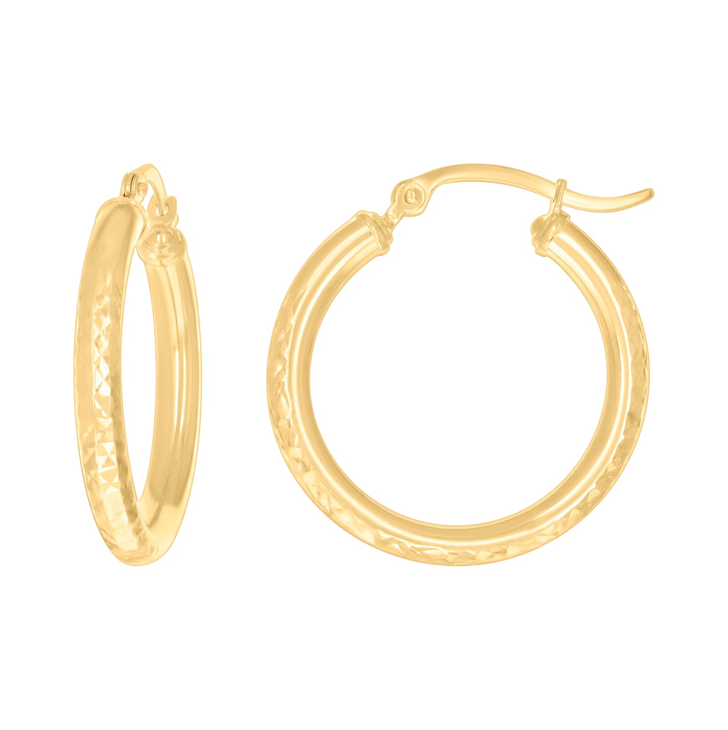 10K Yellow Gold Womens Round Tube Diamond-cut Patterned Fancy Hoop Earrings 3mm