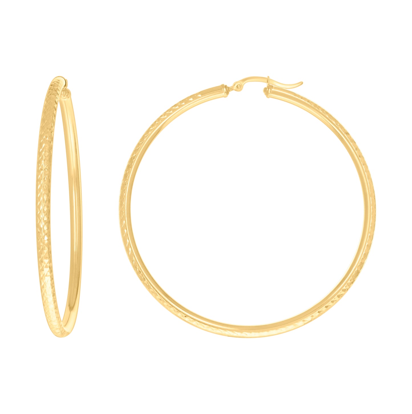 10K Yellow Gold Womens Round Tube Diamond-cut Patterned Fancy Hoop Earrings 3mm
