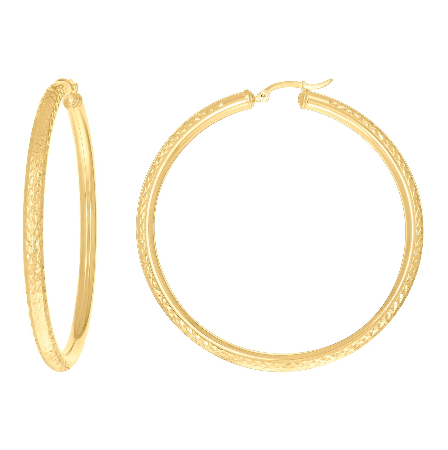 10K Yellow Gold Womens Round Tube Diamond-cut Patterned Fancy Hoop Earrings