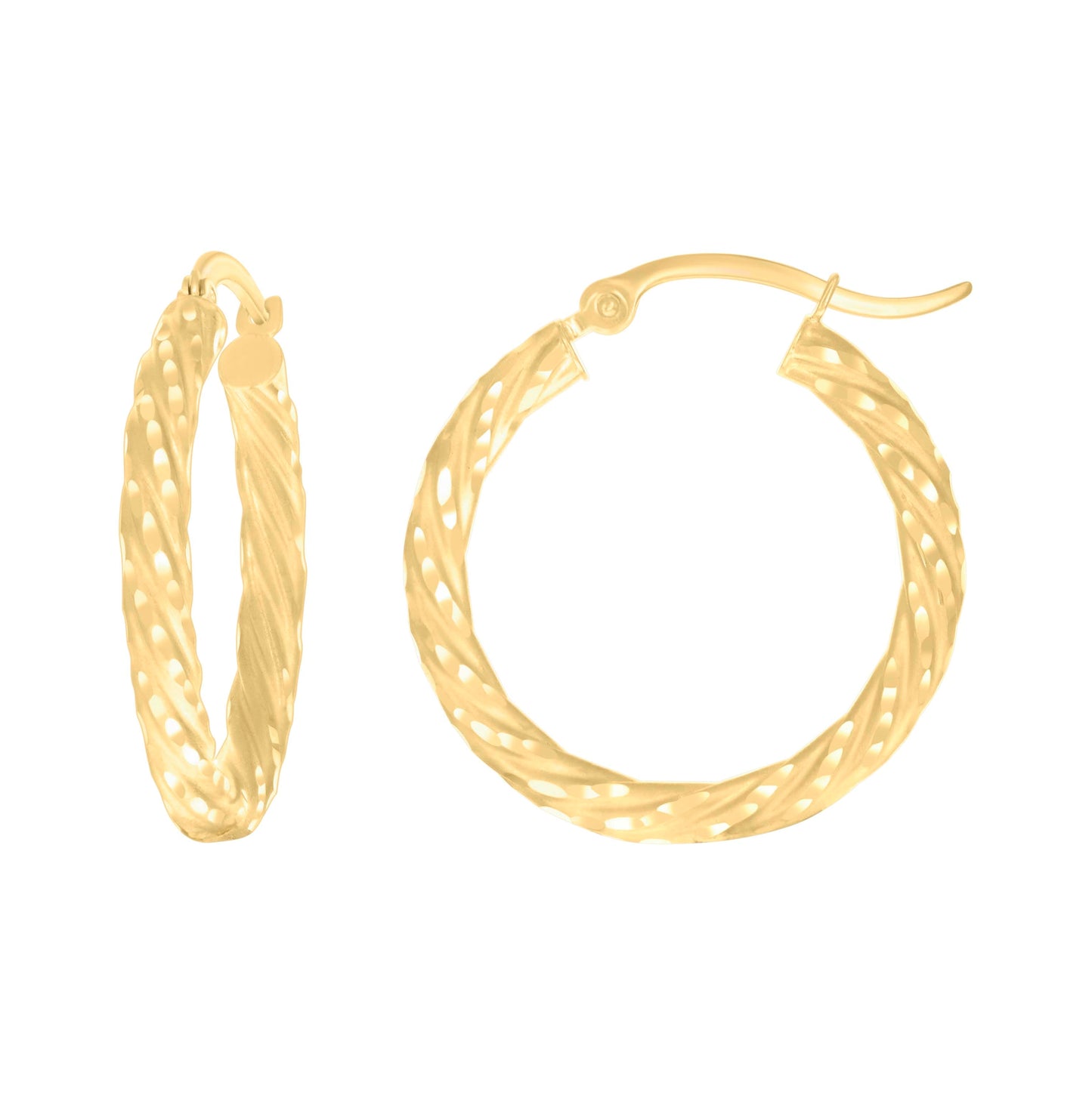 10K Yellow Gold Womens Diamond-cut Spotted Patterned Fancy Hoop Earrings