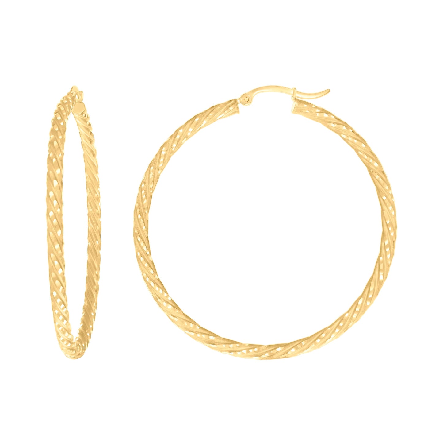 10K Yellow Gold Womens Diamond-cut Spotted Patterned Fancy Hoop Earrings