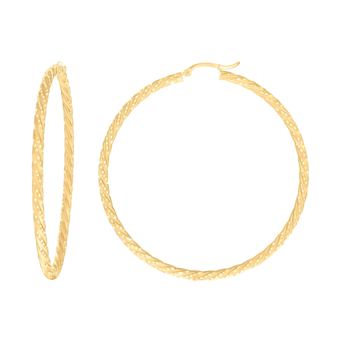 10K Yellow Gold Womens Diamond-cut Spotted Patterned Fancy Hoop Earrings