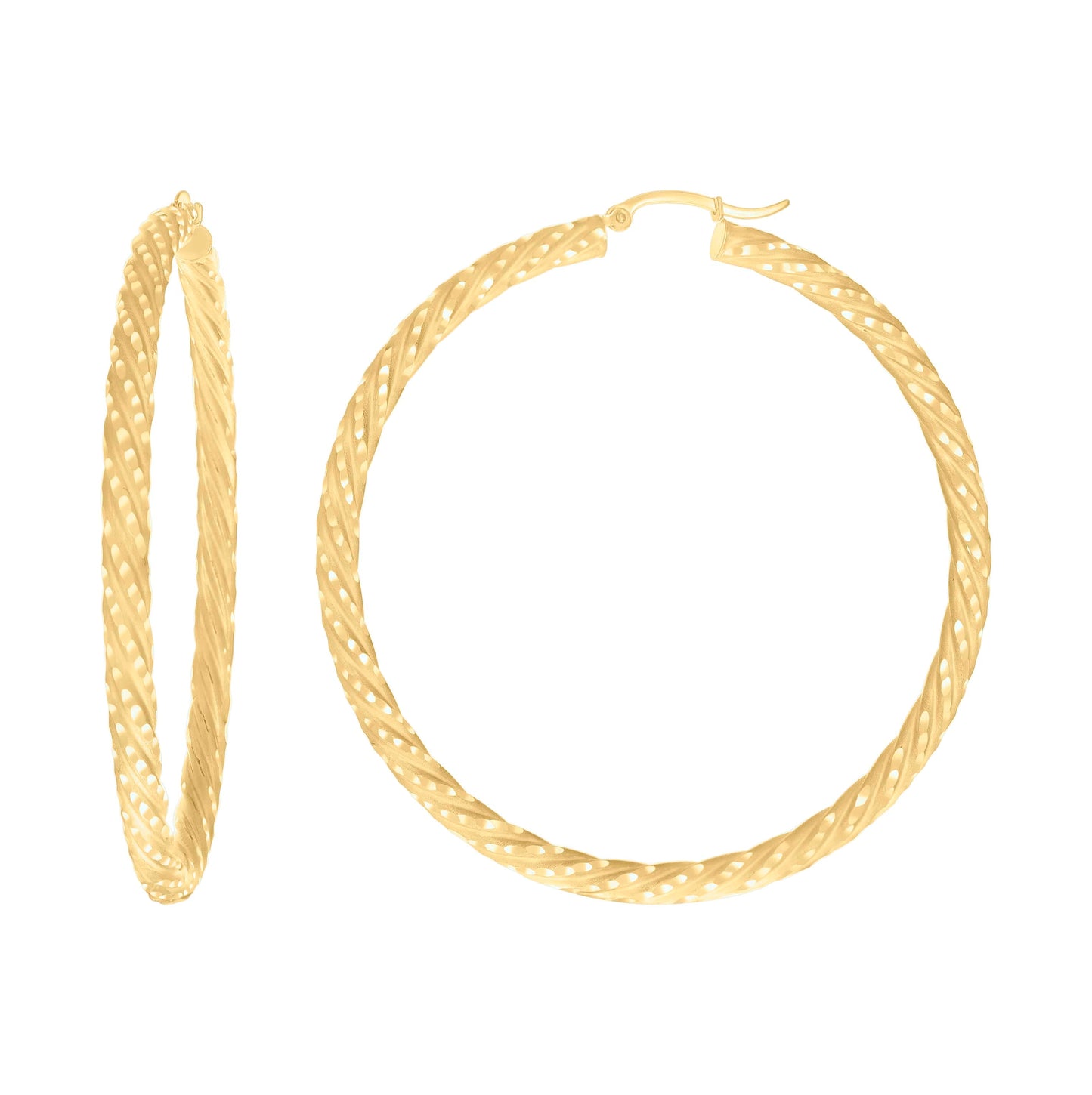 10K Yellow Gold Womens Diamond-cut Spotted Patterned Fancy Hoop Earrings