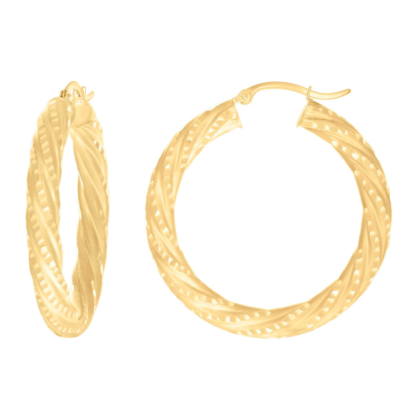10K Yellow Gold Womens Diamond-cut Spotted Patterned Fancy Hoop Earrings