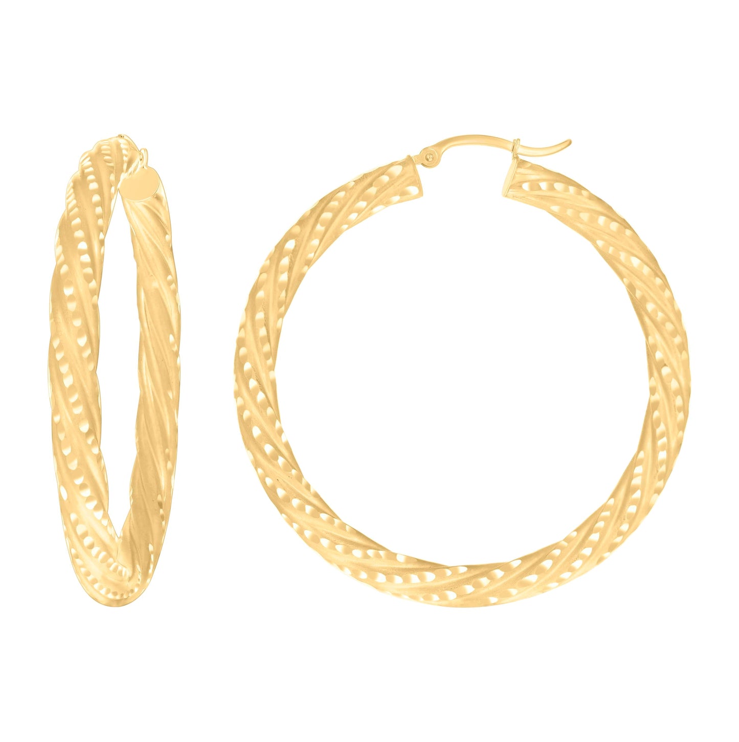 10K Yellow Gold Womens Diamond-cut Spotted Patterned Fancy Hoop Earrings