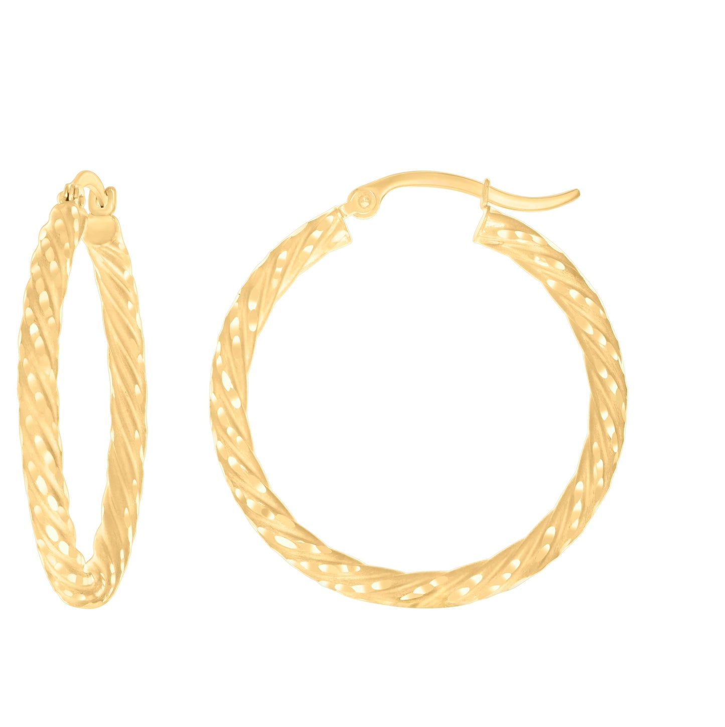 14K Yellow Gold Womens Diamond-cut Spotted Patterned Fancy Hoop Earrings