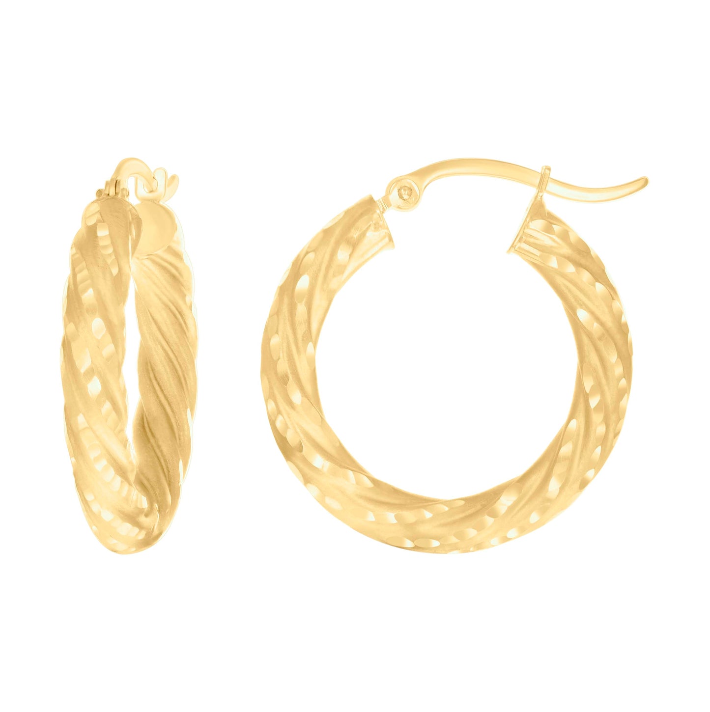 14K Yellow Gold Womens Diamond-cut Spotted Patterned Fancy Hoop Earrings