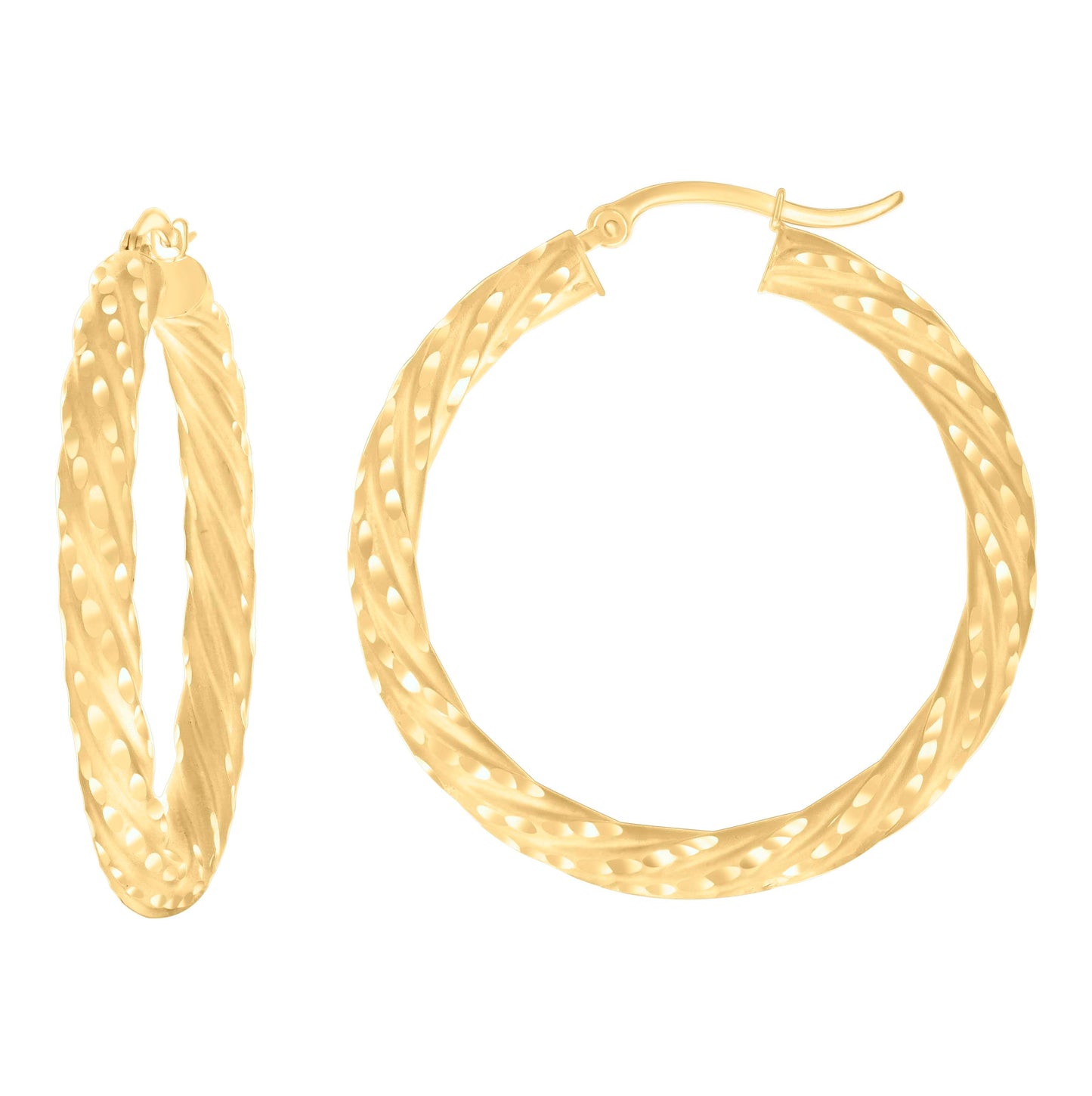 14K Yellow Gold Womens Diamond-cut Spotted Patterned Fancy Hoop Earrings
