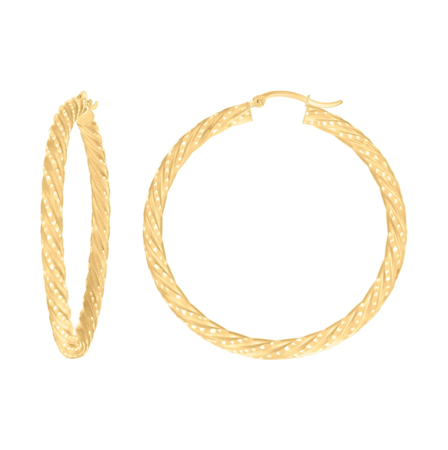 14K Yellow Gold Womens Diamond-cut Spotted Patterned Fancy Hoop Earrings