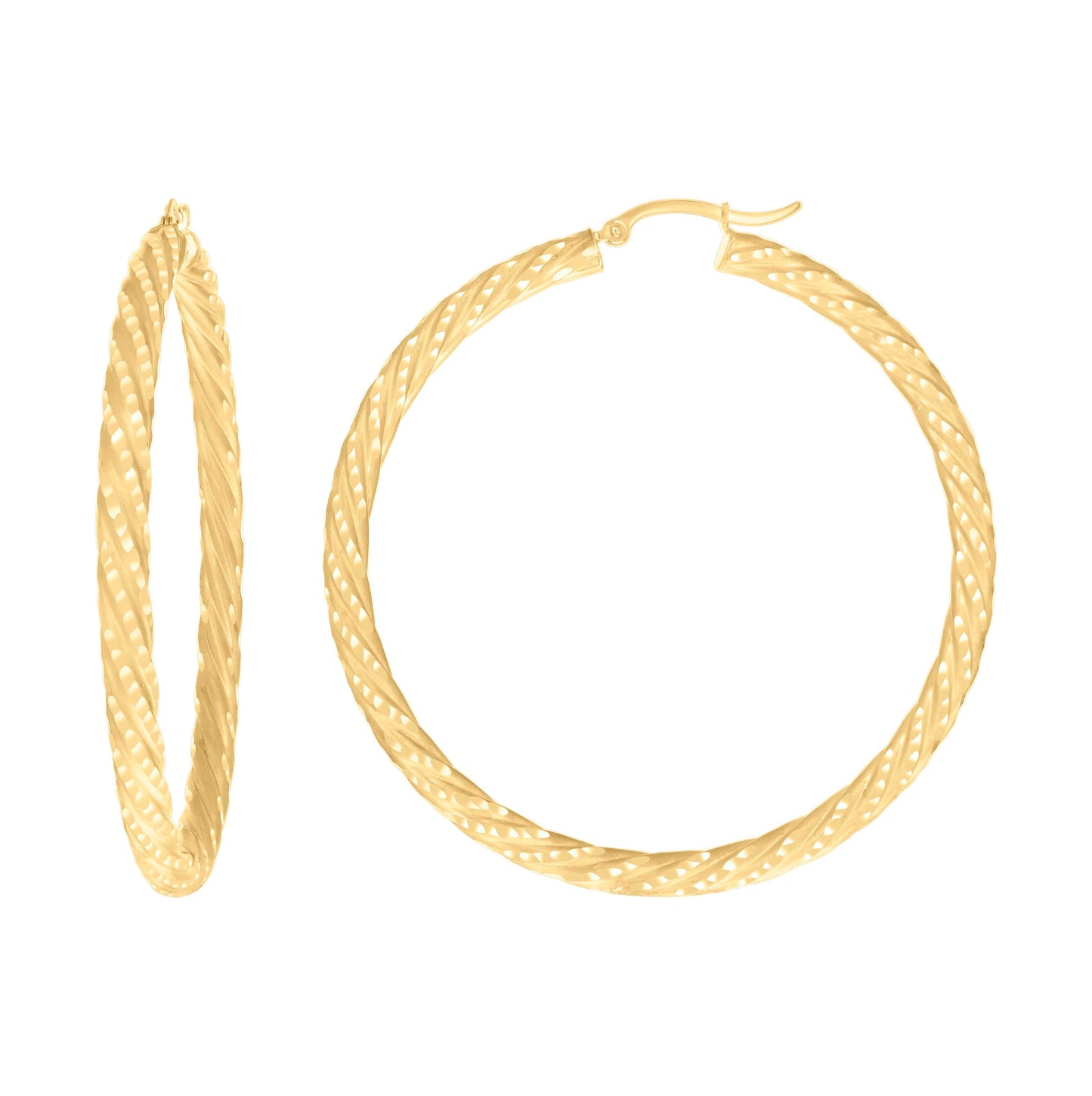14K Yellow Gold Womens Diamond-cut Spotted Patterned Fancy Hoop Earrings